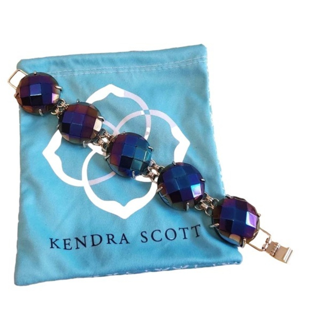 Kendra Scott Black Iridescent‎ Oil Slick Faceted Stone Gold Link Bracelet Cassie